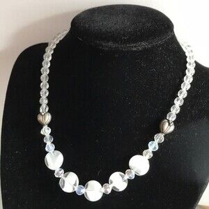 Vintage Handmade Crystal Glass Sterling Silver Hearts Toggle Necklace 15 Inch